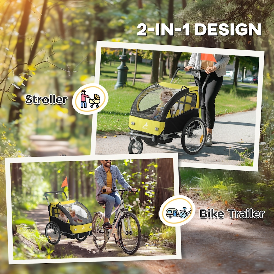 Image 981186_ALTMORE3.jpg, Product 981-186 / Price $209.99, Aosom 2-in-1 Bike Trailer for Kids, Foldable Baby Stroller Carrier, Yellow from Aosom on TSC.ca's Toys & Hobbies department