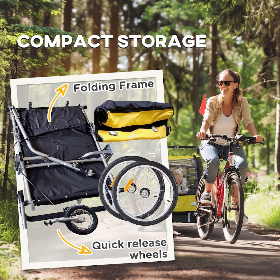 Image 981186_ALTMORE5.jpg, Product 981-186 / Price $209.99, Aosom 2-in-1 Bike Trailer for Kids, Foldable Baby Stroller Carrier, Yellow from Aosom on TSC.ca's Toys & Hobbies department
