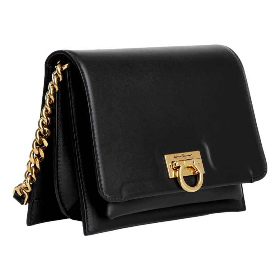 Image 981209_ALTMORE1.jpg, Product 981-209 / Price $3,172.00, Ferragamo Trifolio Black Leather Flap Crossbody Bag Gold Gancini Designer from Salvatore Ferragamo on TSC.ca's Fashion department