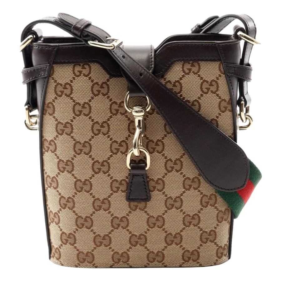 Image 981216.jpg, Product 981-216 / Price $3,578.00, Gucci Original GG Canvas Web Stripe Mini Bucket Bag Beige Brown from Gucci on TSC.ca's Fashion department
