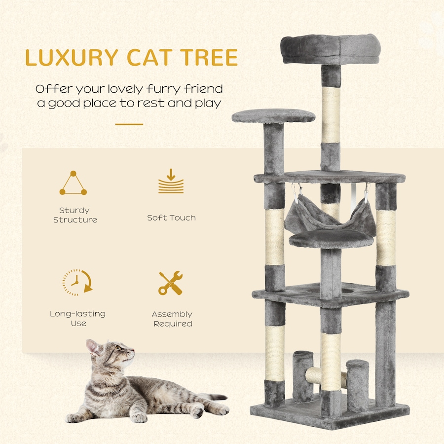 Image 982282_ALTMORE3.jpg, Product 982-282 / Price $79.99, PawHut Cat Tree Multi-Level Tower with Hammock, Grey 52" from PawHut on TSC.ca's Home & Garden department