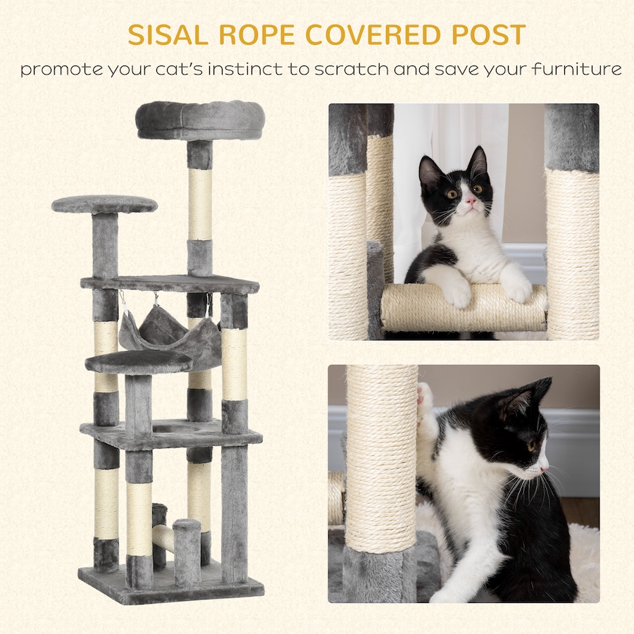 Image 982282_ALTMORE4.jpg, Product 982-282 / Price $79.99, PawHut Cat Tree Multi-Level Tower with Hammock, Grey 52" from PawHut on TSC.ca's Home & Garden department