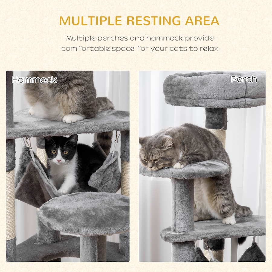 Image 982282_ALTMORE5.jpg, Product 982-282 / Price $79.99, PawHut Cat Tree Multi-Level Tower with Hammock, Grey 52" from PawHut on TSC.ca's Home & Garden department