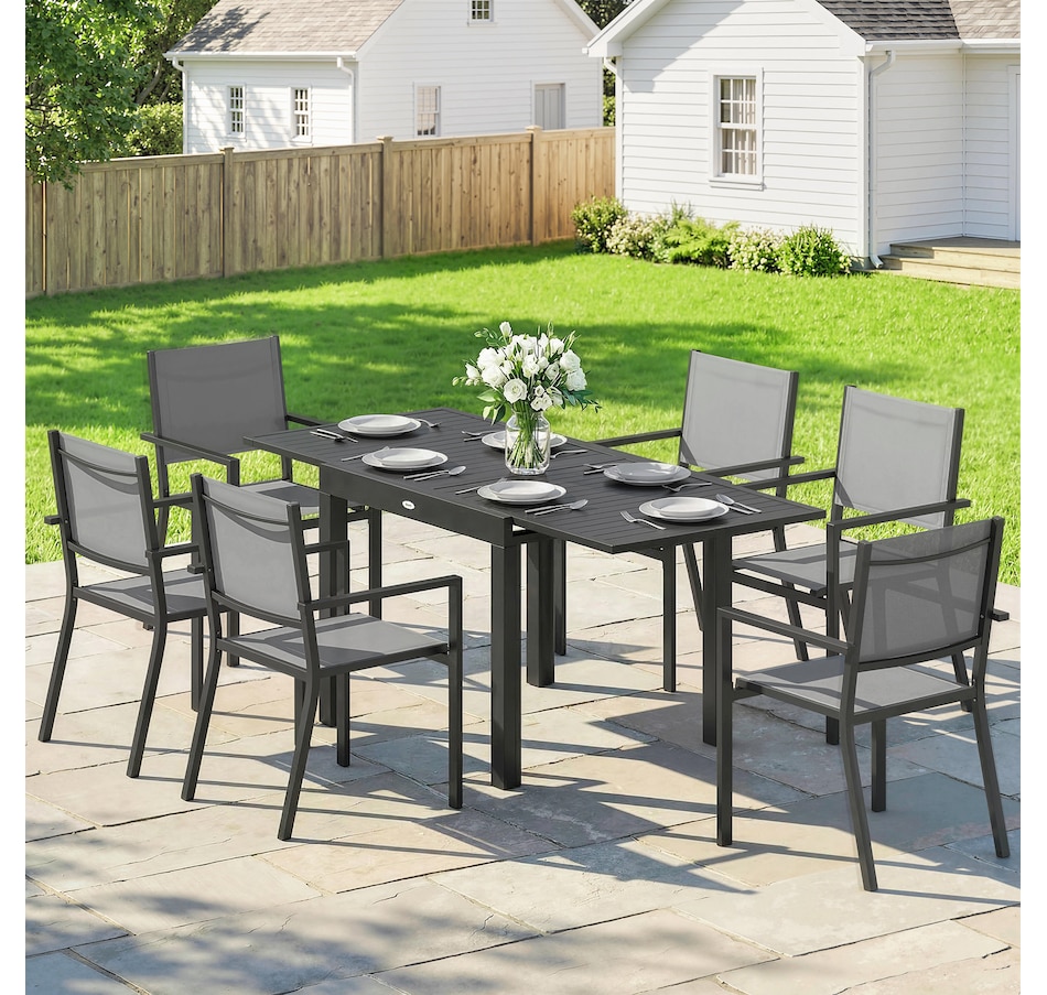 Image 982303_ALTMORE1.jpg, Product 982-303 / Price $699.99, Outsunny 7 Pieces Aluminum Outdoor Dining Set with Extendable Tabletop from Outsunny on TSC.ca's Home & Garden department