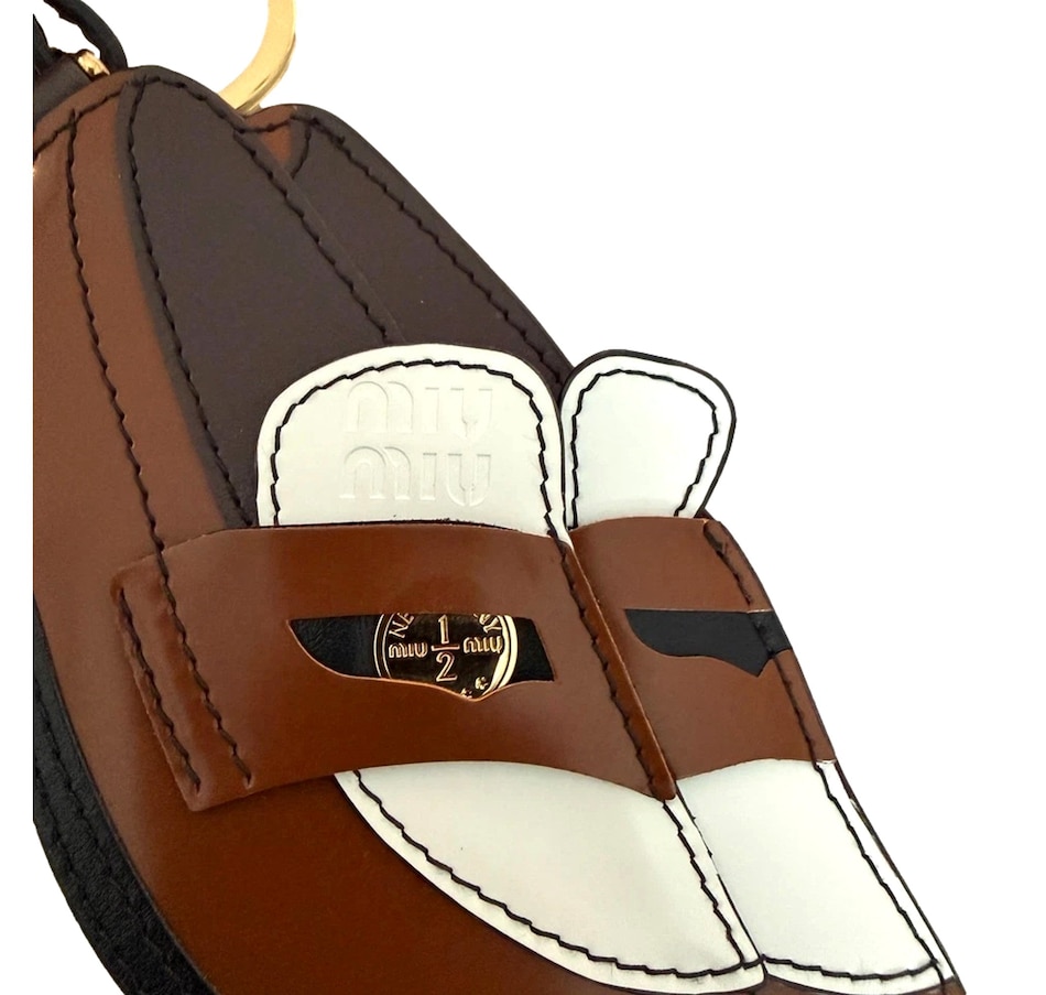 Image 982308_ALTMORE2.jpg, Product 982-308 / Price $875.00, Miu Miu Penny Loafer Leather Bag Charm Brown and White from Miu Miu on TSC.ca's Fashion department