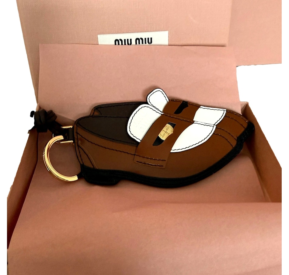 Image 982308_ALTMORE3.jpg, Product 982-308 / Price $875.00, Miu Miu Penny Loafer Leather Bag Charm Brown and White from Miu Miu on TSC.ca's Fashion department