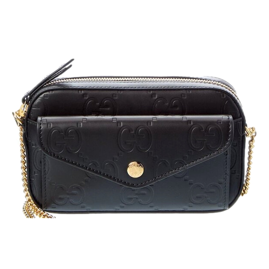 Image 982312.jpg, Product 982-312 / Price $2,417.00, Gucci Gilbert Black Guccissima Leather Double Zip Camera Crossbody Bag Gold Chain from Gucci on TSC.ca's Fashion department