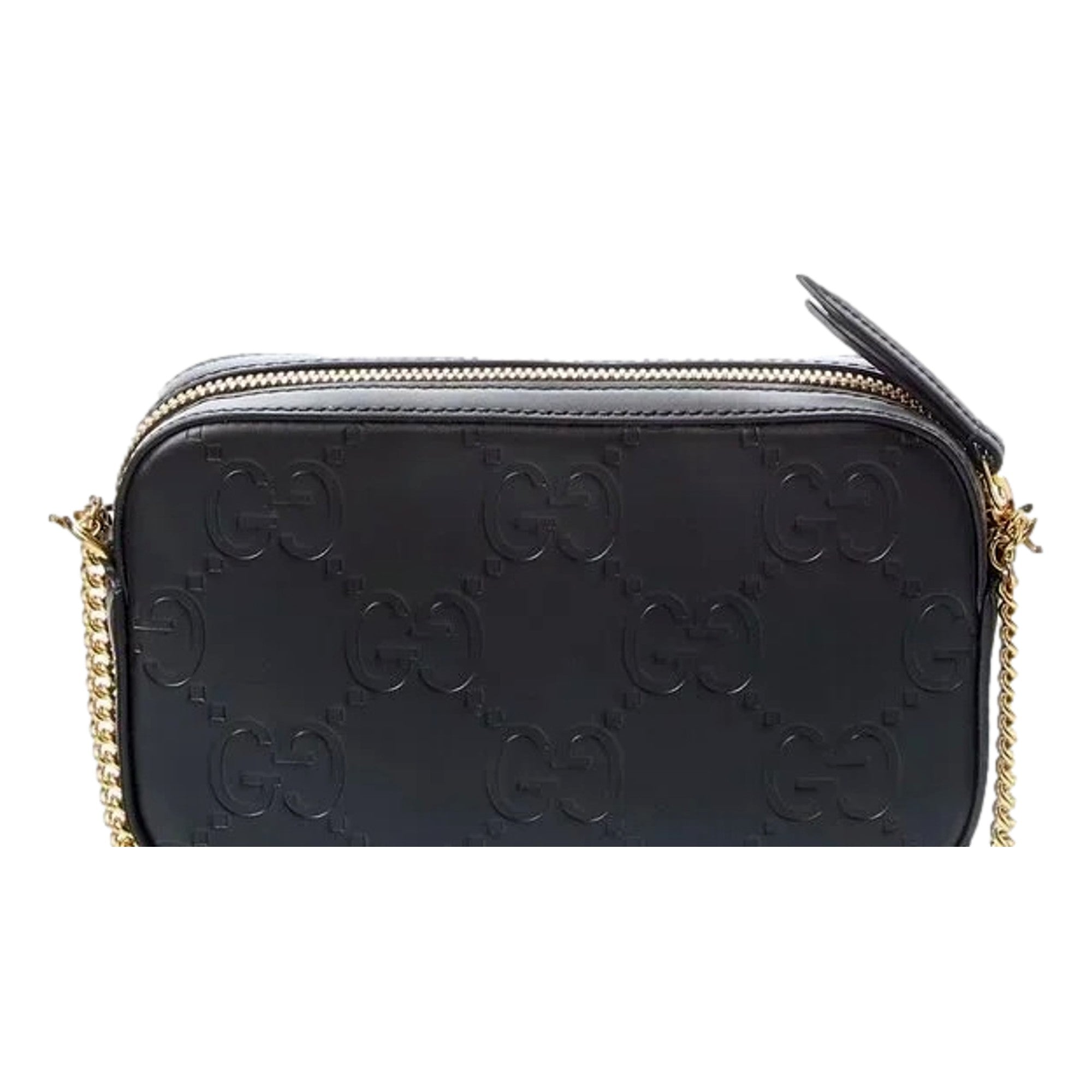 GUCCI MOCA BELLES GOMMA ブラック E 40 Gucci Gilbert Black Guccissima Leather Double Zip Camera Crossbody