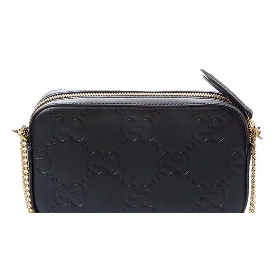 Image 982312_ALTMORE1.jpg, Product 982-312 / Price $2,417.00, Gucci Gilbert Black Guccissima Leather Double Zip Camera Crossbody Bag Gold Chain from Gucci on TSC.ca's Fashion department