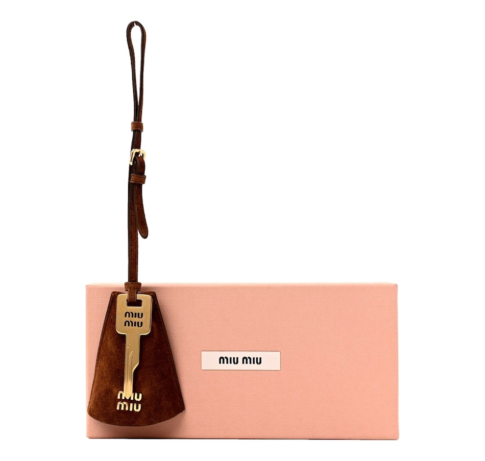 Image 982314_ALTMORE2.jpg, Product 982-314 / Price $1,145.00, Miu Miu Suede Leather Trick in Cognac Bag Charm from Miu Miu on TSC.ca's Fashion department