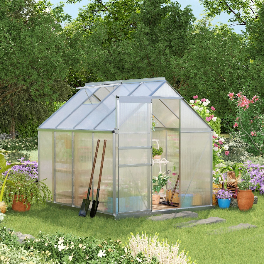Image 982332_ALTMORE1.jpg, Product 982-332 / Price $239.99 - $499.99, Outsunny Polycarbonate Walk-in Garden Greenhouse w/ Sliding Door Clear from Outsunny on TSC.ca's Home & Garden department