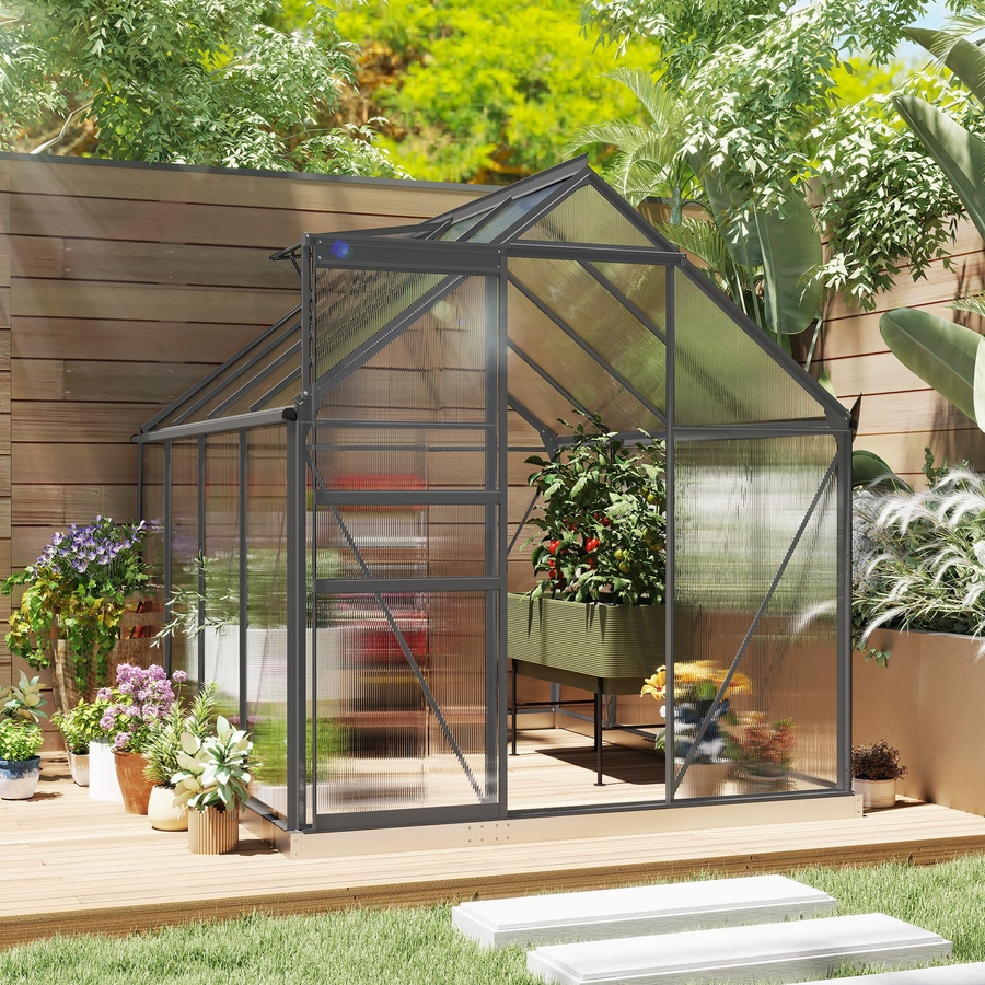 Image 982332_ALTMORE30.jpg, Product 982-332 / Price $239.99 - $499.99, Outsunny Polycarbonate Walk-in Garden Greenhouse w/ Sliding Door Clear from Outsunny on TSC.ca's Home & Garden department