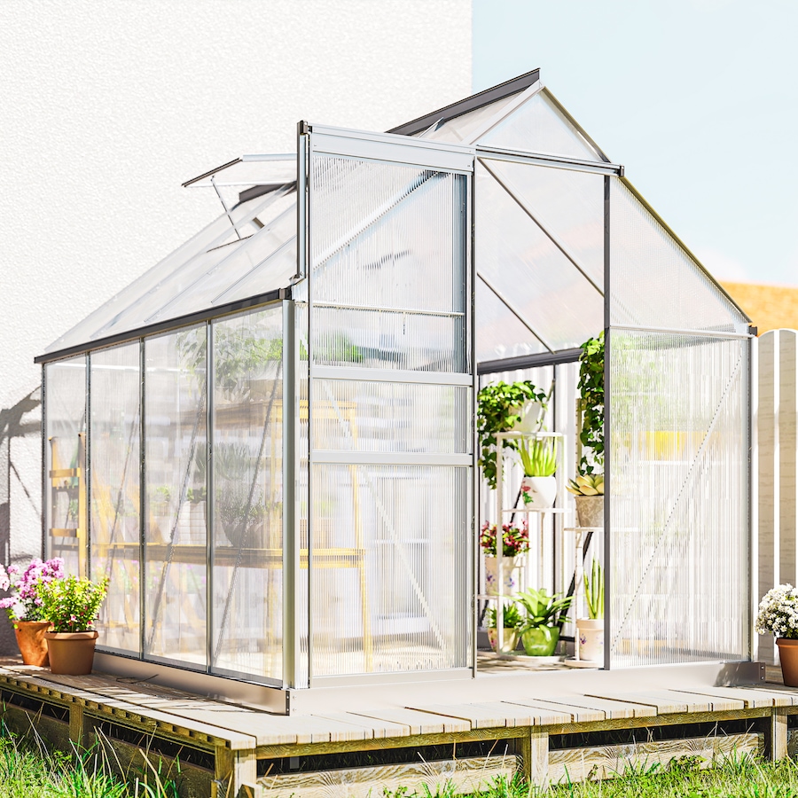 Image 982332_ST01.jpg, Product 982-332 / Price $239.99 - $499.99, Outsunny Polycarbonate Walk-in Garden Greenhouse w/ Sliding Door Clear from Outsunny on TSC.ca's Home & Garden department