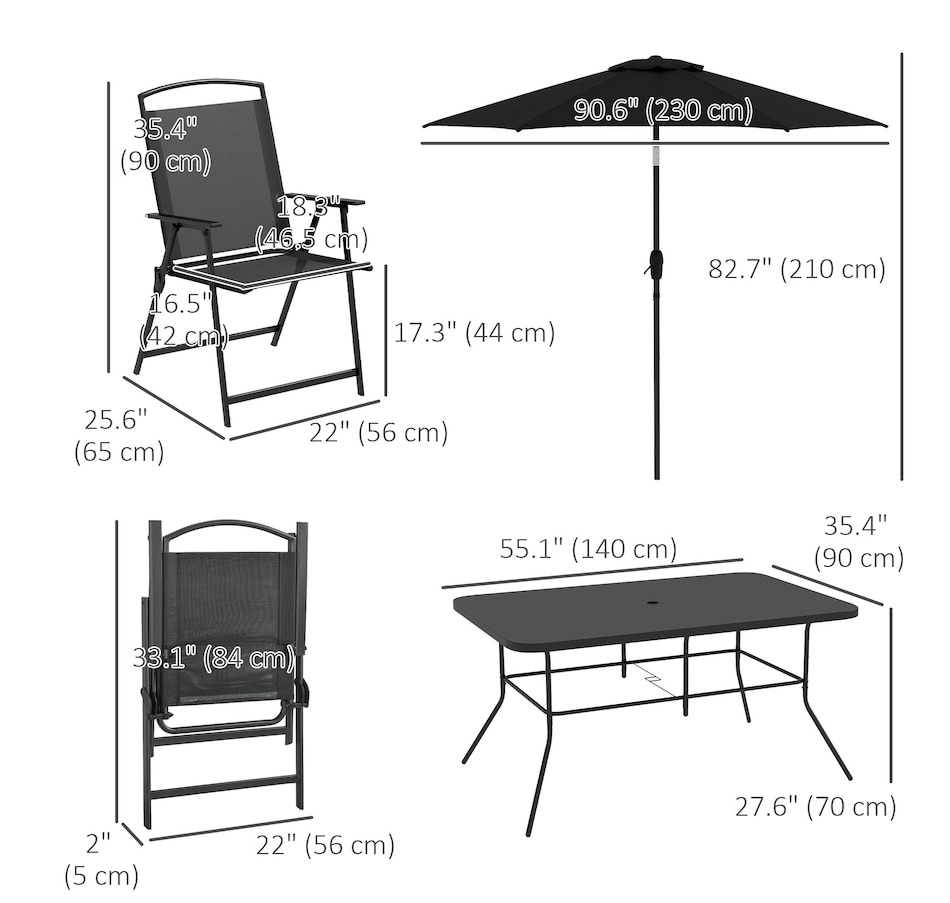 Image 982334_ALTMORE11.jpg, Product 982-334 / Price $444.99, Outsunny 8 Pcs Patio Dining Set w/ 6 Folding Chairs Dining Table Umbrella from Outsunny on TSC.ca's Home & Garden department