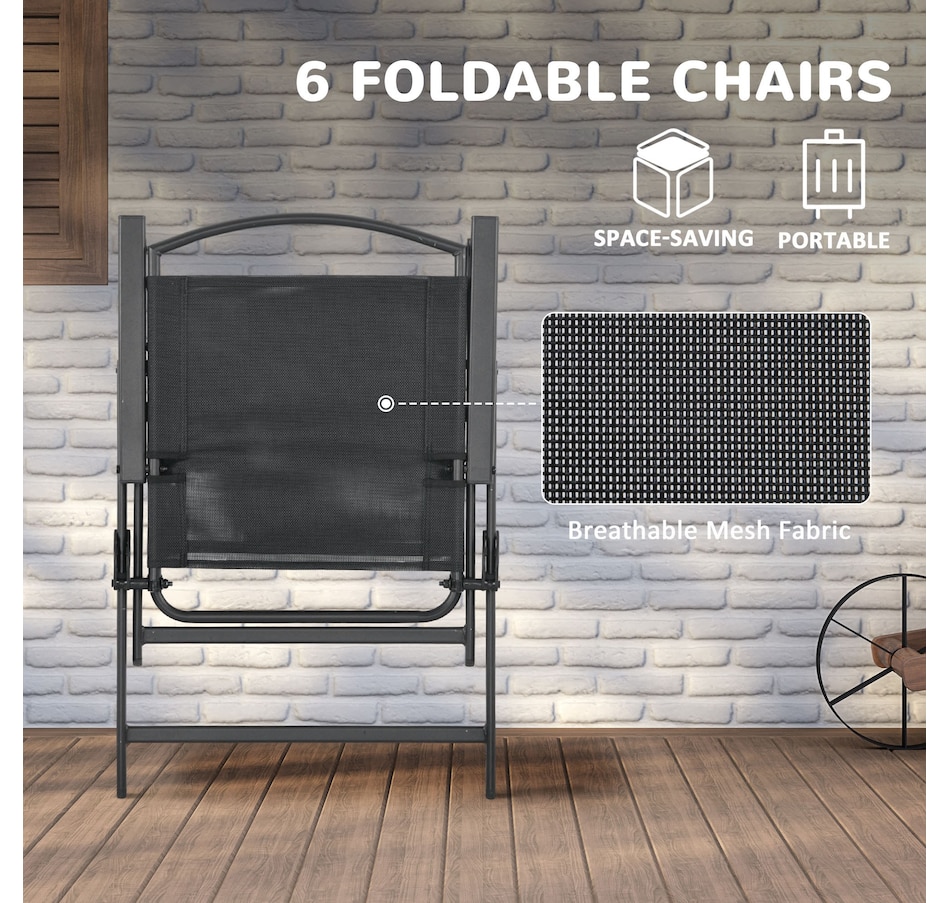 Image 982334_ALTMORE13.jpg, Product 982-334 / Price $444.99, Outsunny 8 Pcs Patio Dining Set w/ 6 Folding Chairs Dining Table Umbrella from Outsunny on TSC.ca's Home & Garden department
