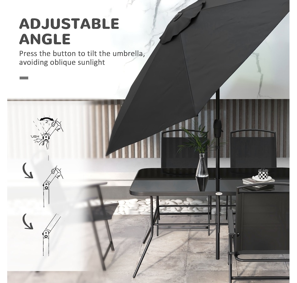 Image 982334_ALTMORE14.jpg, Product 982-334 / Price $444.99, Outsunny 8 Pcs Patio Dining Set w/ 6 Folding Chairs Dining Table Umbrella from Outsunny on TSC.ca's Home & Garden department