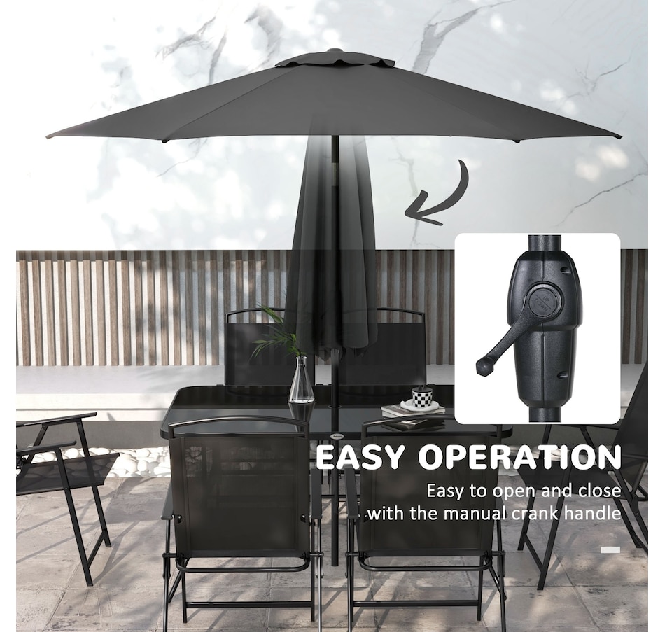 Image 982334_ALTMORE15.jpg, Product 982-334 / Price $444.99, Outsunny 8 Pcs Patio Dining Set w/ 6 Folding Chairs Dining Table Umbrella from Outsunny on TSC.ca's Home & Garden department