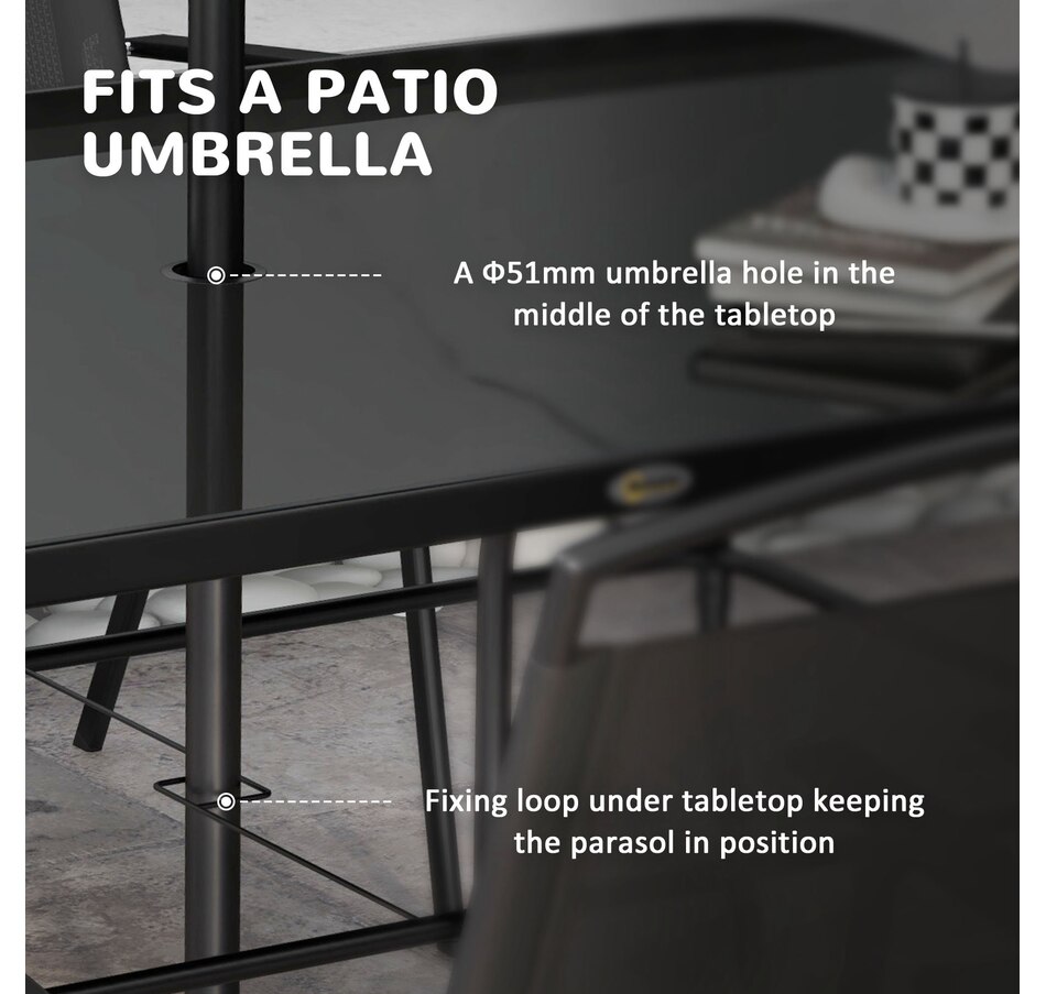 Image 982334_ALTMORE16.jpg, Product 982-334 / Price $444.99, Outsunny 8 Pcs Patio Dining Set w/ 6 Folding Chairs Dining Table Umbrella from Outsunny on TSC.ca's Home & Garden department
