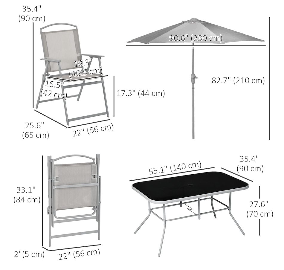 Image 982334_ALTMORE2.jpg, Product 982-334 / Price $444.99, Outsunny 8 Pcs Patio Dining Set w/ 6 Folding Chairs Dining Table Umbrella from Outsunny on TSC.ca's Home & Garden department
