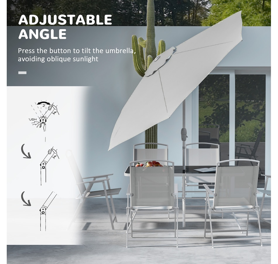 Image 982334_ALTMORE5.jpg, Product 982-334 / Price $444.99, Outsunny 8 Pcs Patio Dining Set w/ 6 Folding Chairs Dining Table Umbrella from Outsunny on TSC.ca's Home & Garden department