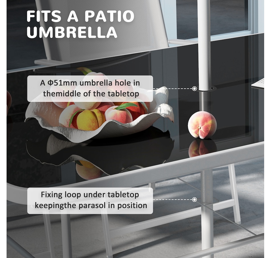 Image 982334_ALTMORE7.jpg, Product 982-334 / Price $444.99, Outsunny 8 Pcs Patio Dining Set w/ 6 Folding Chairs Dining Table Umbrella from Outsunny on TSC.ca's Home & Garden department