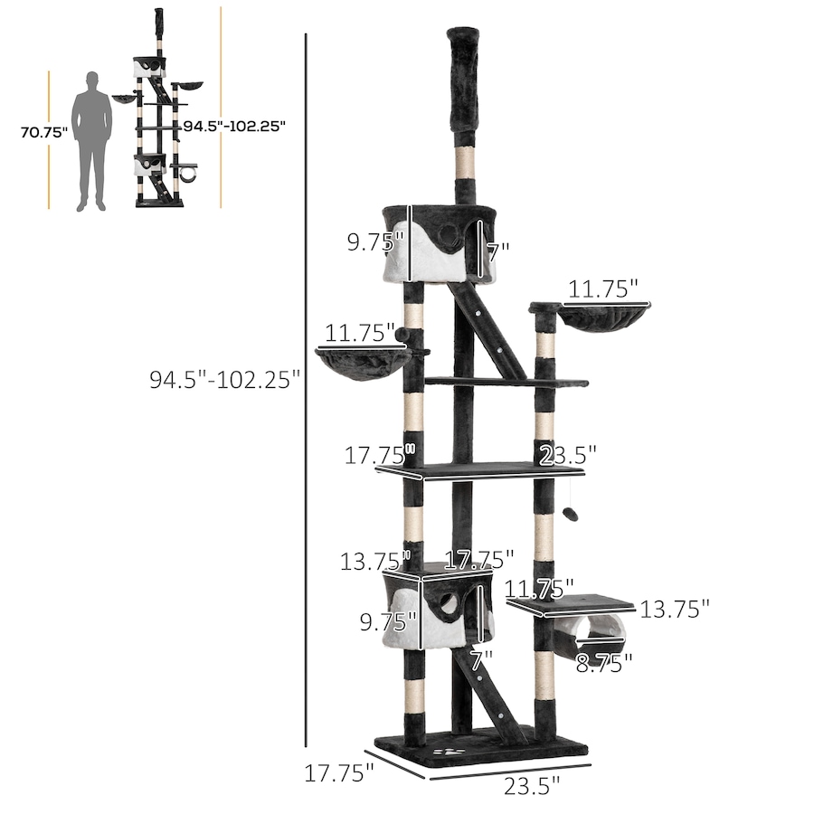 Image 982338_ALTMORE2.jpg, Product 982-338 / Price $98.99, PawHut Cat Tree for Large Cats, Floor to Ceiling, Adjustable, White from PawHut on TSC.ca's Home & Garden department