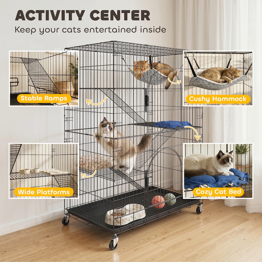 Image 982339_ALTMORE5.jpg, Product 982-339 / Price $136.99, PawHut 4-Tier Cat Cage, Large Cat Enclosure Metal Playpen with Wheels from PawHut on TSC.ca's Home & Garden department