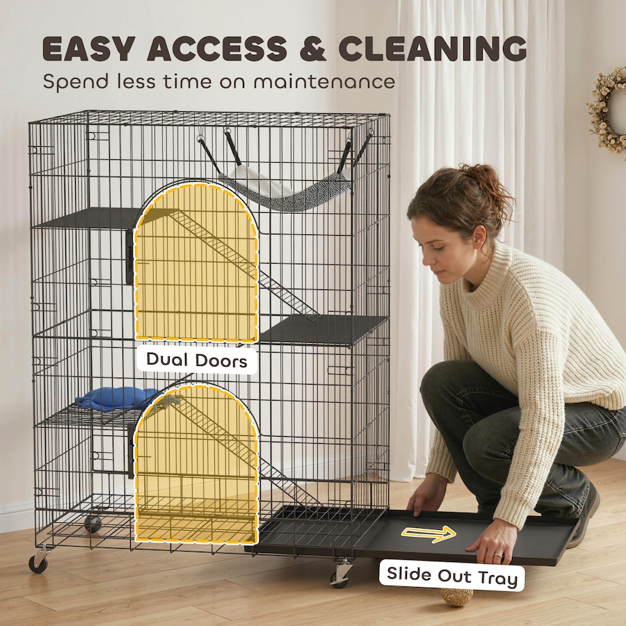 Image 982339_ALTMORE6.jpg, Product 982-339 / Price $136.99, PawHut 4-Tier Cat Cage, Large Cat Enclosure Metal Playpen with Wheels from PawHut on TSC.ca's Home & Garden department