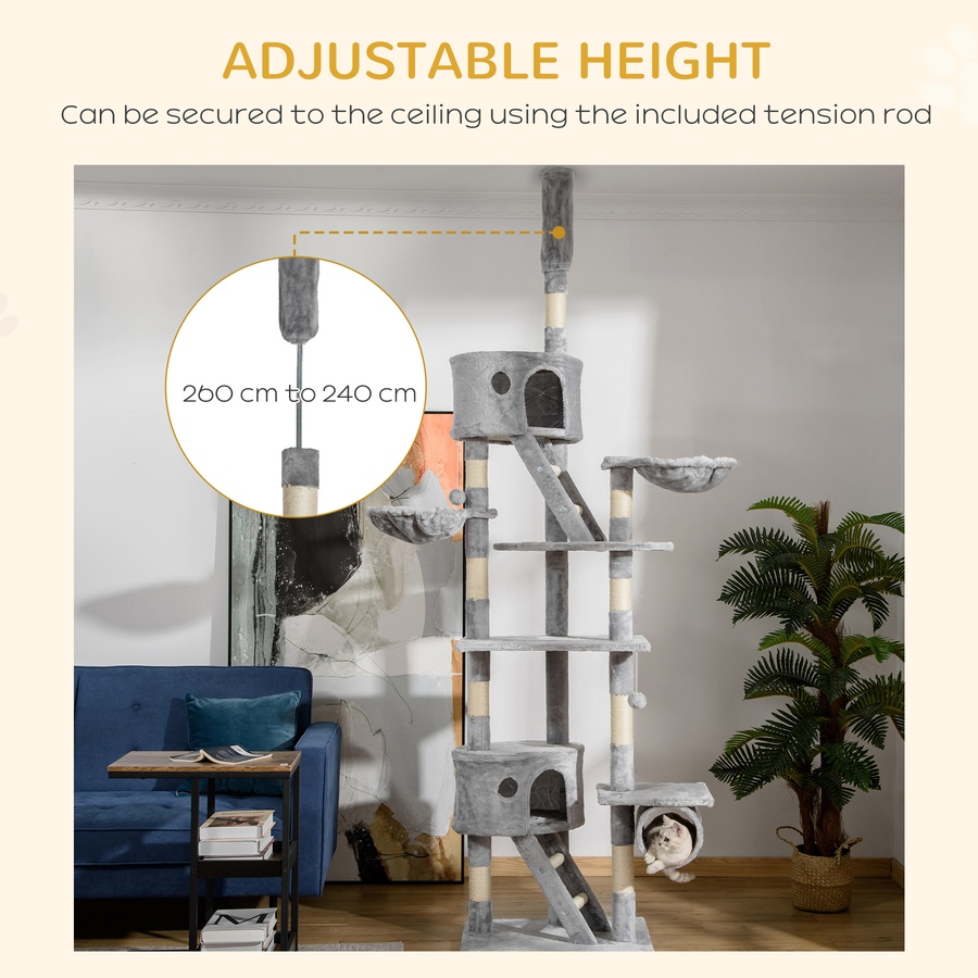 Image 982347_ALTMORE3.jpg, Product 982-347 / Price $99.99, 94"-102" Huge Cat Tree Ceiling High Cat Tower Light Grey from PawHut on TSC.ca's Home & Garden department