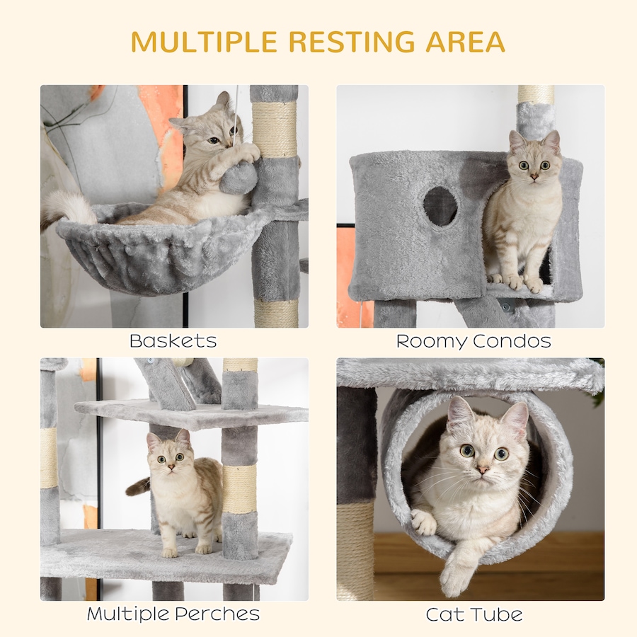 Image 982347_ALTMORE4.jpg, Product 982-347 / Price $99.99, 94"-102" Huge Cat Tree Ceiling High Cat Tower Light Grey from PawHut on TSC.ca's Home & Garden department
