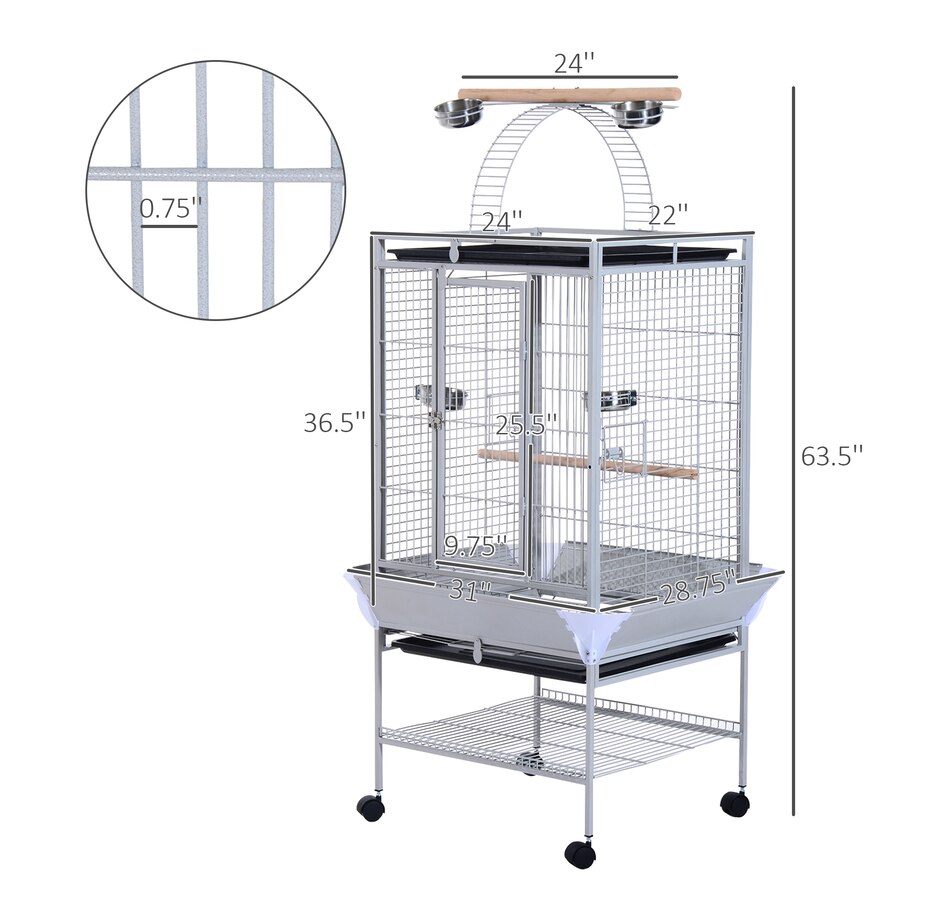 Image 982353_ALTMORE2.jpg, Product 982-353 / Price $236.99, PawHut 64 Inch Bird Cage for Parrots with Stand, Tray, Silver from PawHut on TSC.ca's Home & Garden department