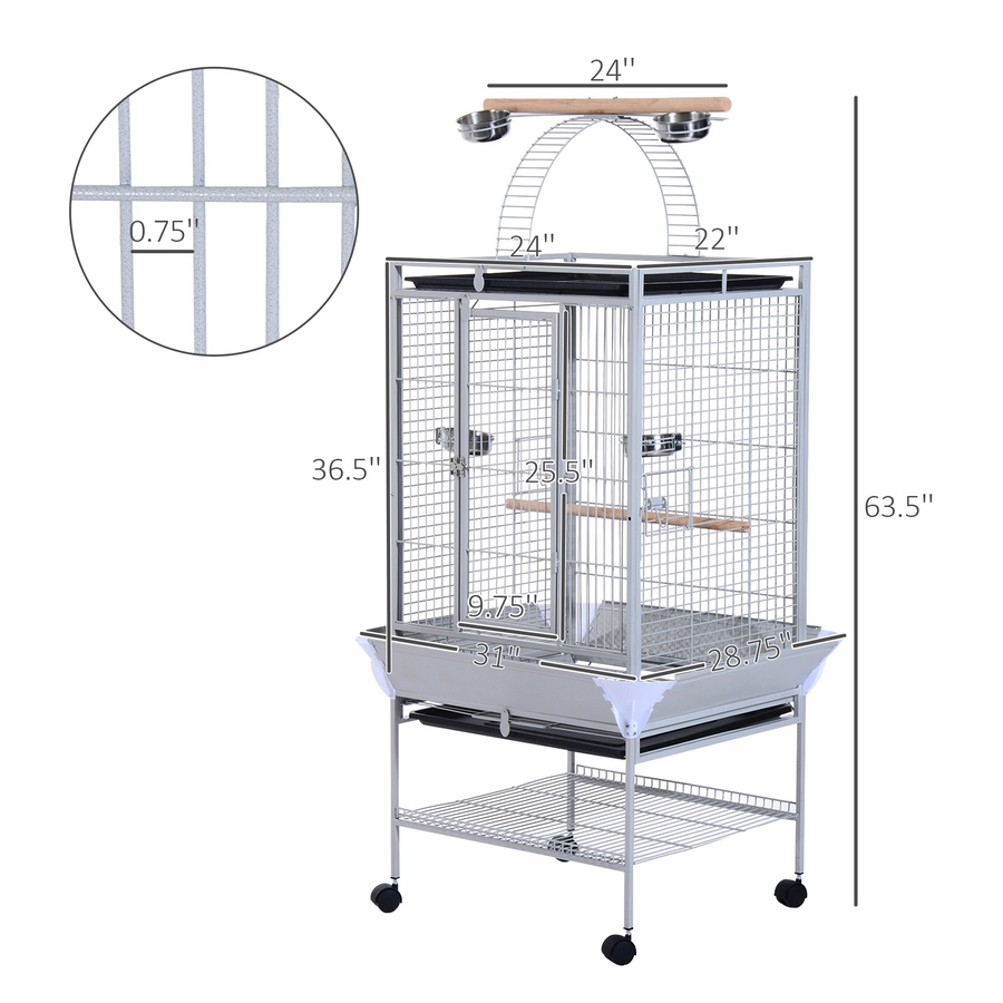 Image 982353_ALTMORE2.jpg, Product 982-353 / Price $216.99, PawHut 64 Inch Bird Cage for Parrots with Stand, Tray, Silver from PawHut on TSC.ca's Home & Garden department