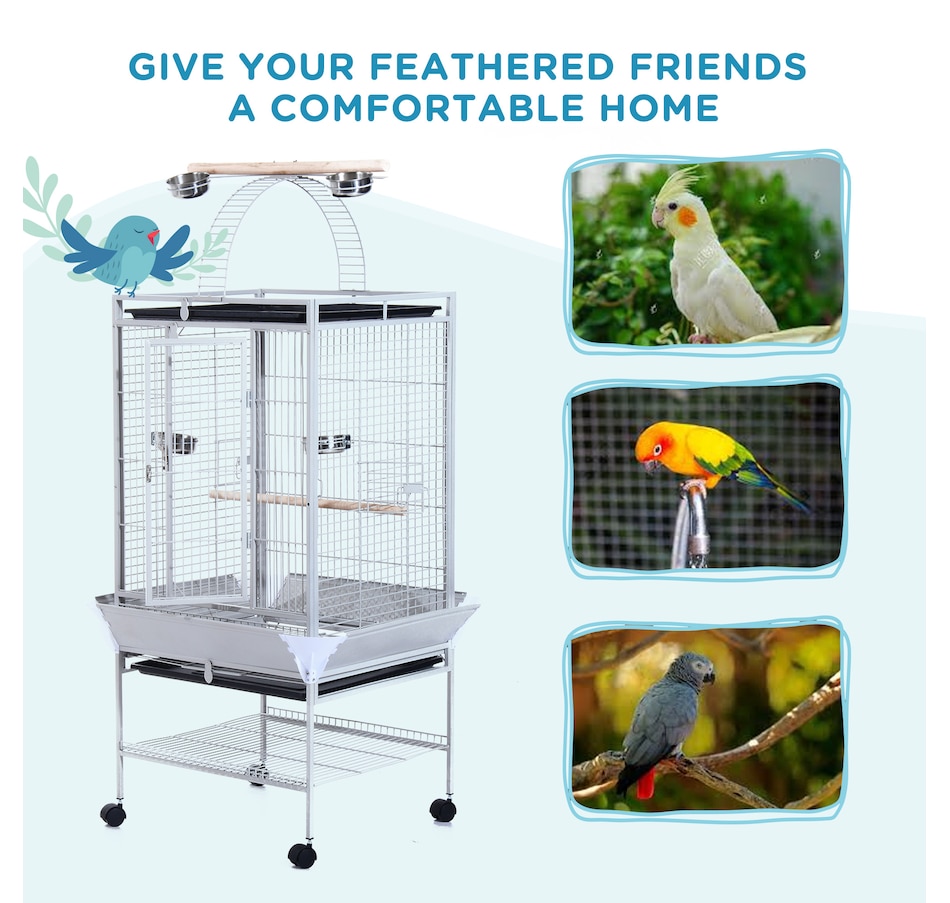 Image 982353_ALTMORE3.jpg, Product 982-353 / Price $236.99, PawHut 64 Inch Bird Cage for Parrots with Stand, Tray, Silver from PawHut on TSC.ca's Home & Garden department