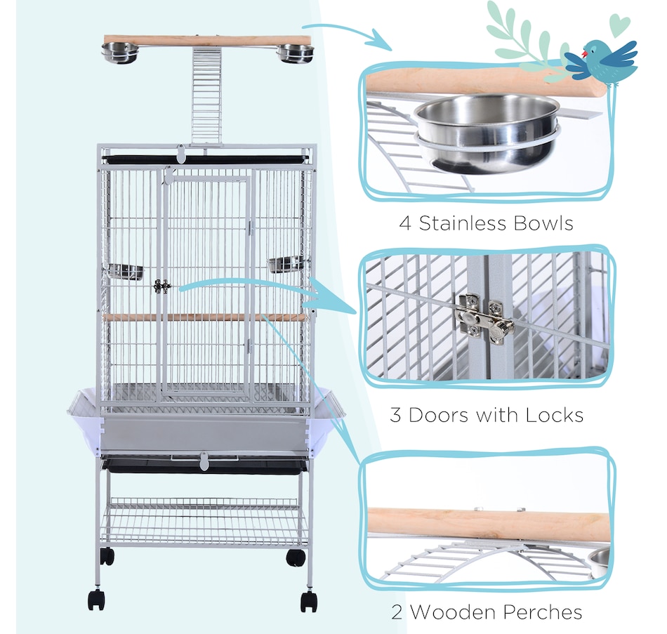 Image 982353_ALTMORE6.jpg, Product 982-353 / Price $236.99, PawHut 64 Inch Bird Cage for Parrots with Stand, Tray, Silver from PawHut on TSC.ca's Home & Garden department