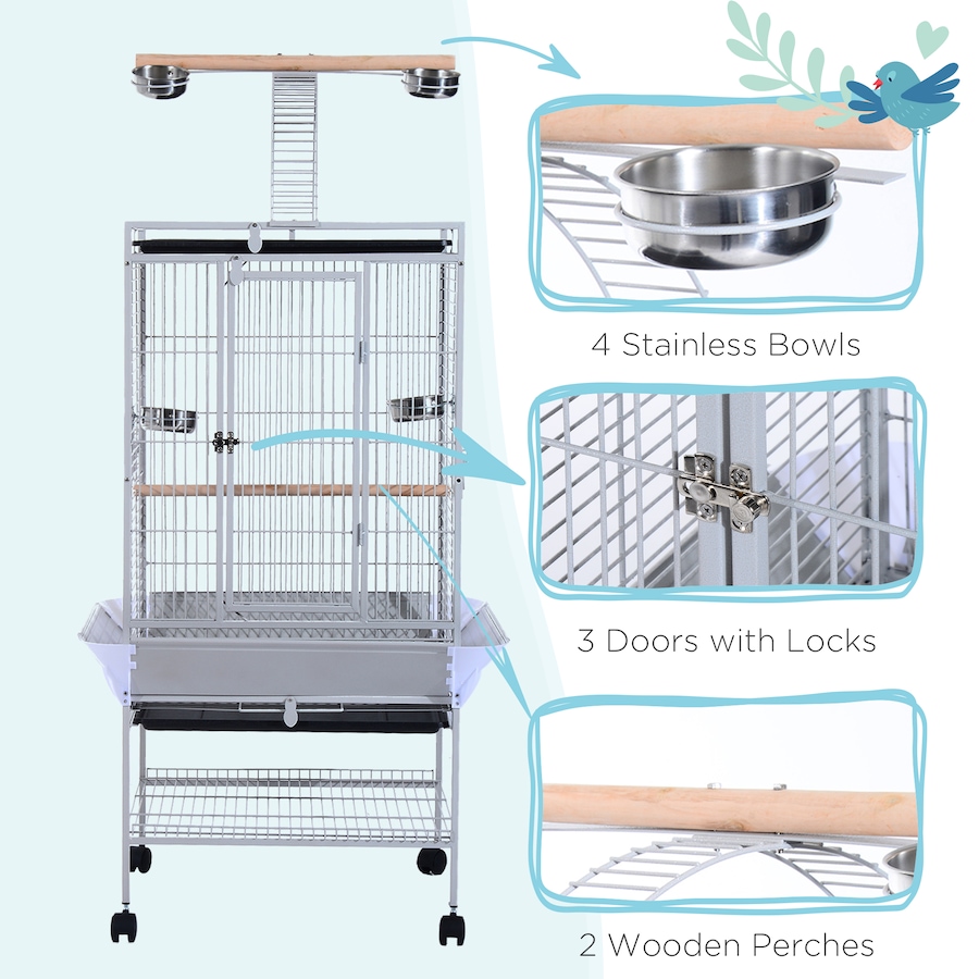 Image 982353_ALTMORE6.jpg, Product 982-353 / Price $216.99, PawHut 64 Inch Bird Cage for Parrots with Stand, Tray, Silver from PawHut on TSC.ca's Home & Garden department