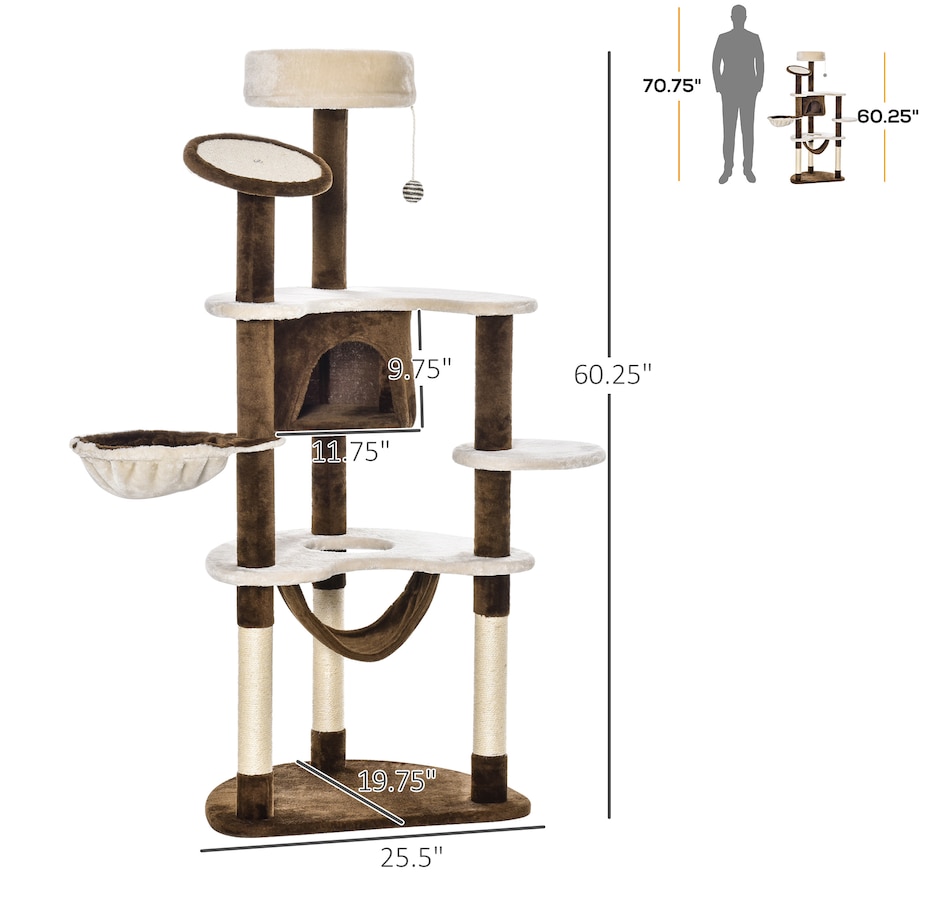 Image 982356_ALTMORE2.jpg, Product 982-356 / Price $89.99, PawHut Multi-Level Plush Cat Tree for Large Cats Adult, 60" H, Brown from PawHut on TSC.ca's Home & Garden department