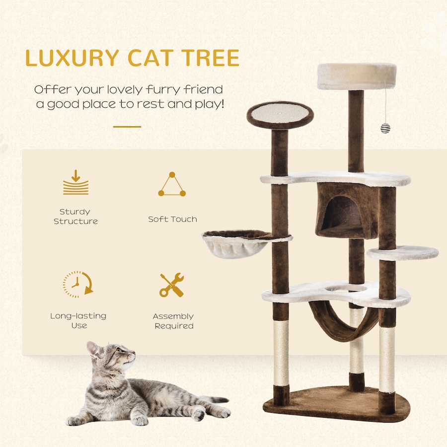 Image 982356_ALTMORE3.jpg, Product 982-356 / Price $79.99, PawHut Multi-Level Plush Cat Tree for Large Cats Adult, 60" H, Brown from PawHut on TSC.ca's Home & Garden department
