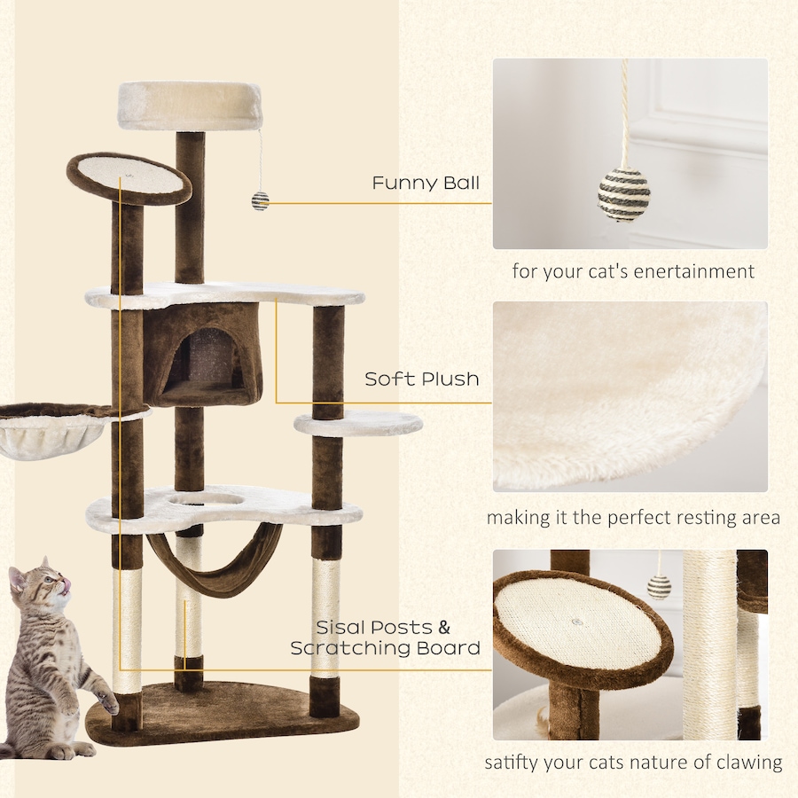 Image 982356_ALTMORE4.jpg, Product 982-356 / Price $79.99, PawHut Multi-Level Plush Cat Tree for Large Cats Adult, 60" H, Brown from PawHut on TSC.ca's Home & Garden department