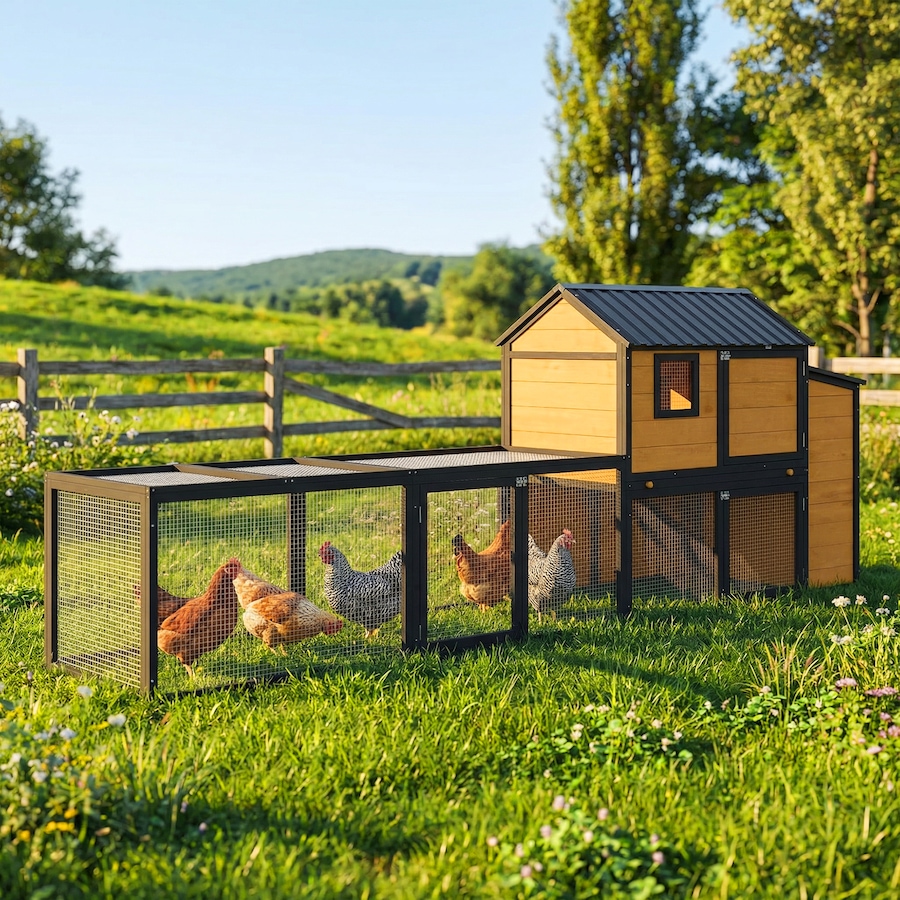 Image 982390_ALTMORE1.jpg, Product 982-390 / Price $309.99, PawHut Large Chicken Coop, 134"L Wooden Chicken House with Run, Yellow from PawHut on TSC.ca's Home & Garden department