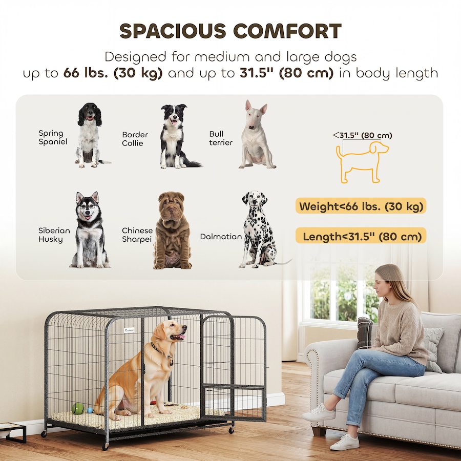 Image 982395_ALTMORE5.jpg, Product 982-395 / Price $139.99, PawHut 43 Inch Heavy Duty Dog Crate, Large Metal Dog Cage with Wheels from PawHut on TSC.ca's Home & Garden department