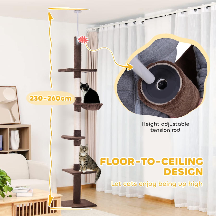 Image 982399_ALTMORE3.jpg, Product 982-399 / Price $73.99, PawHut 8.5ft Cat Climbing Tree 5-Tier Kitty Activity Center, Brown from PawHut on TSC.ca's Home & Garden department