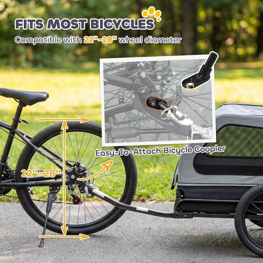 Image 982402_ALTMORE4.jpg, Product 982-402 / Price $155.99, PawHut Dog Bike Trailer, Bicycle Trailer w/ Flip-Down Ramp Tailgate, Grey from PawHut on TSC.ca's Home & Garden department