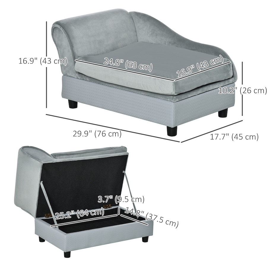 Image 982403_ALTMORE2.jpg, Product 982-403 / Price $109.99, PawHut Pet Sofa Couch w/ Storage Function Sponge Cushioned Bed, Grey from PawHut on TSC.ca's Home & Garden department