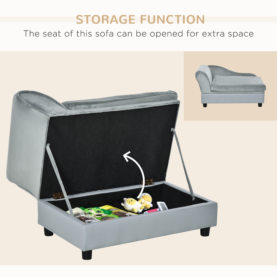 Image 982403_ALTMORE4.jpg, Product 982-403 / Price $109.99, PawHut Pet Sofa Couch w/ Storage Function Sponge Cushioned Bed, Grey from PawHut on TSC.ca's Home & Garden department