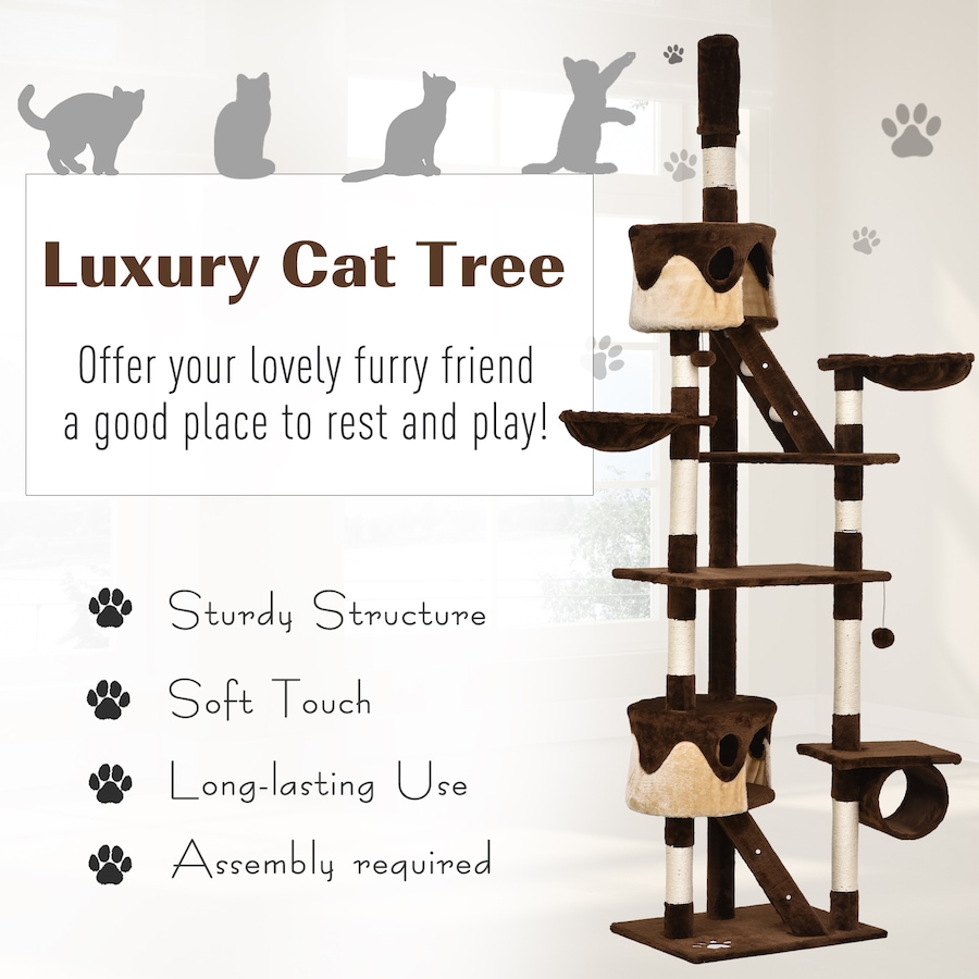 Image 982405_ALTMORE3.jpg, Product 982-405 / Price $99.99, 94"-102" Huge Cat Tree Ceiling High Cat Tower Brown from PawHut on TSC.ca's Home & Garden department