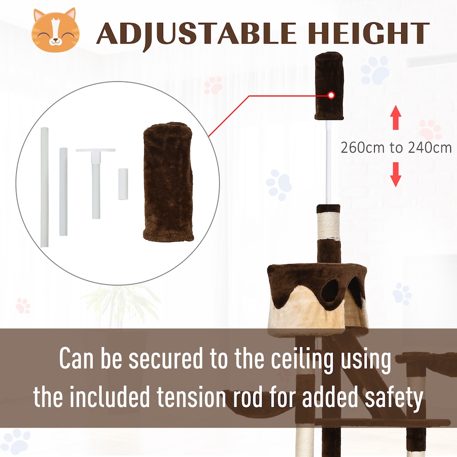 Image 982405_ALTMORE5.jpg, Product 982-405 / Price $99.99, 94"-102" Huge Cat Tree Ceiling High Cat Tower Brown from PawHut on TSC.ca's Home & Garden department
