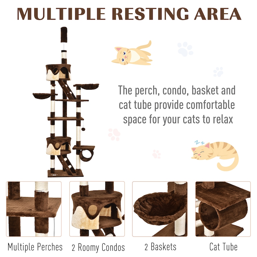 Image 982405_ALTMORE7.jpg, Product 982-405 / Price $99.99, 94"-102" Huge Cat Tree Ceiling High Cat Tower Brown from PawHut on TSC.ca's Home & Garden department