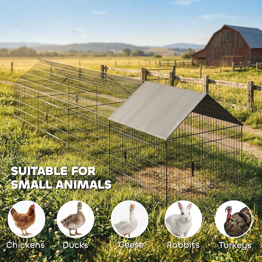 Image 982406_ALTMORE7.jpg, Product 982-406 / Price $166.99, PawHut Metal Chicken Coop Small Animal Cage 168.5" x 42.1" x 43.7" Grey from PawHut on TSC.ca's Home & Garden department