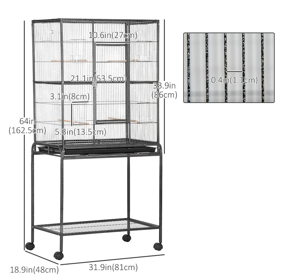 Image 982408_ALTMORE2.jpg, Product 982-408 / Price $169.99, PawHut 32" Extra Large Bird Cage, Rolling Metal Parrot Cage from PawHut on TSC.ca's Home & Garden department