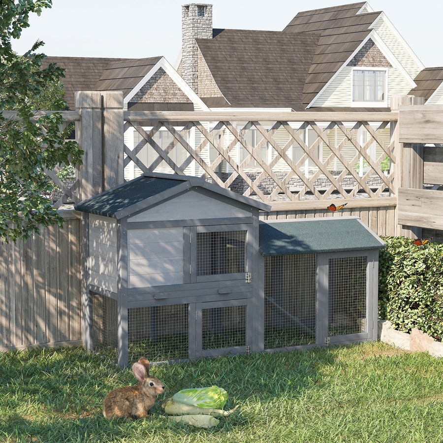 Image 982413_ALTMORE1.jpg, Product 982-413 / Price $161.99, PawHut Wood Rabbit Hutch Bunny Cage with Run Dark Grey from PawHut on TSC.ca's Home & Garden department